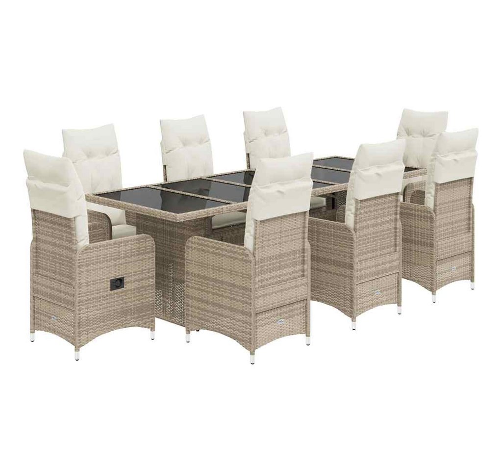 vidaXL Gartenlounge-Set 9-tlg. Garten-Bistro-Set mit Kissen Beige Poly Rattan, (8-tlg) von vidaXL