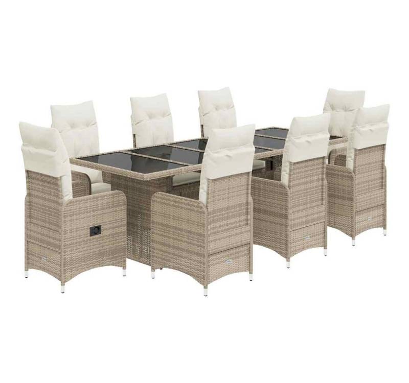 vidaXL Gartenlounge-Set 9-tlg. Garten-Bistro-Set mit Kissen Beige Poly Rattan, (8-tlg) von vidaXL