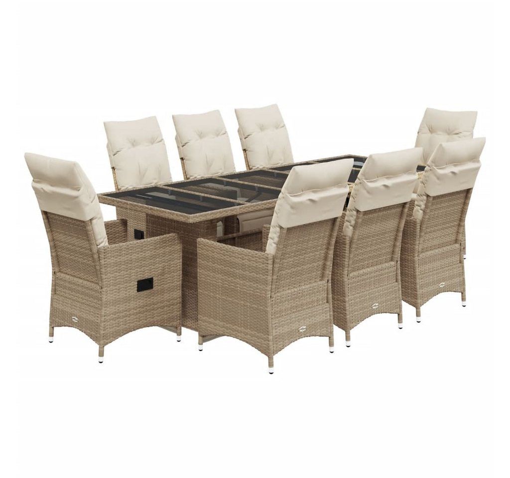 vidaXL Gartenlounge-Set 9-tlg. Garten-Bistro-Set mit Kissen Beige Poly Rattan, (9-tlg) von vidaXL