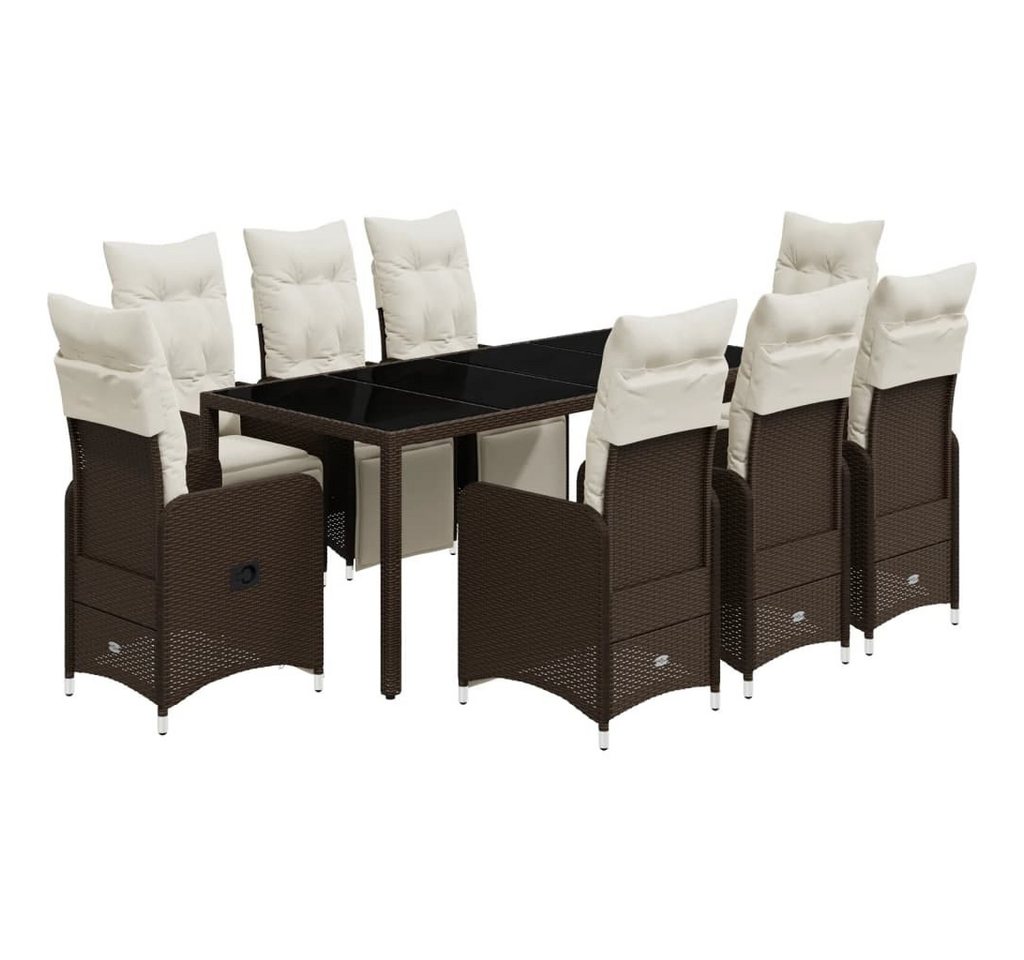 vidaXL Gartenlounge-Set 9-tlg. Garten-Bistro-Set mit Kissen Braun Poly Rattan, (9-tlg) von vidaXL