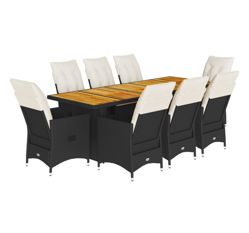 vidaXL Gartenlounge-Set 9-tlg. Garten-Bistro-Set mit Kissen Schwarz Poly Rattan, (9-tlg) von vidaXL