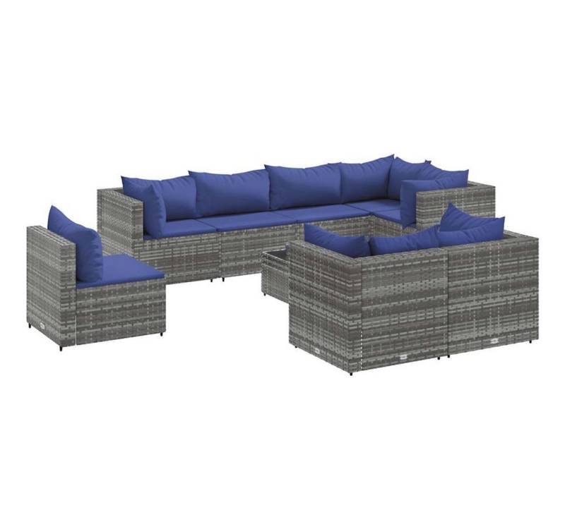 vidaXL Gartenlounge-Set 9-tlg. Garten-Lounge-Set mit Kissen Grau Poly Rattan, (9-tlg) von vidaXL