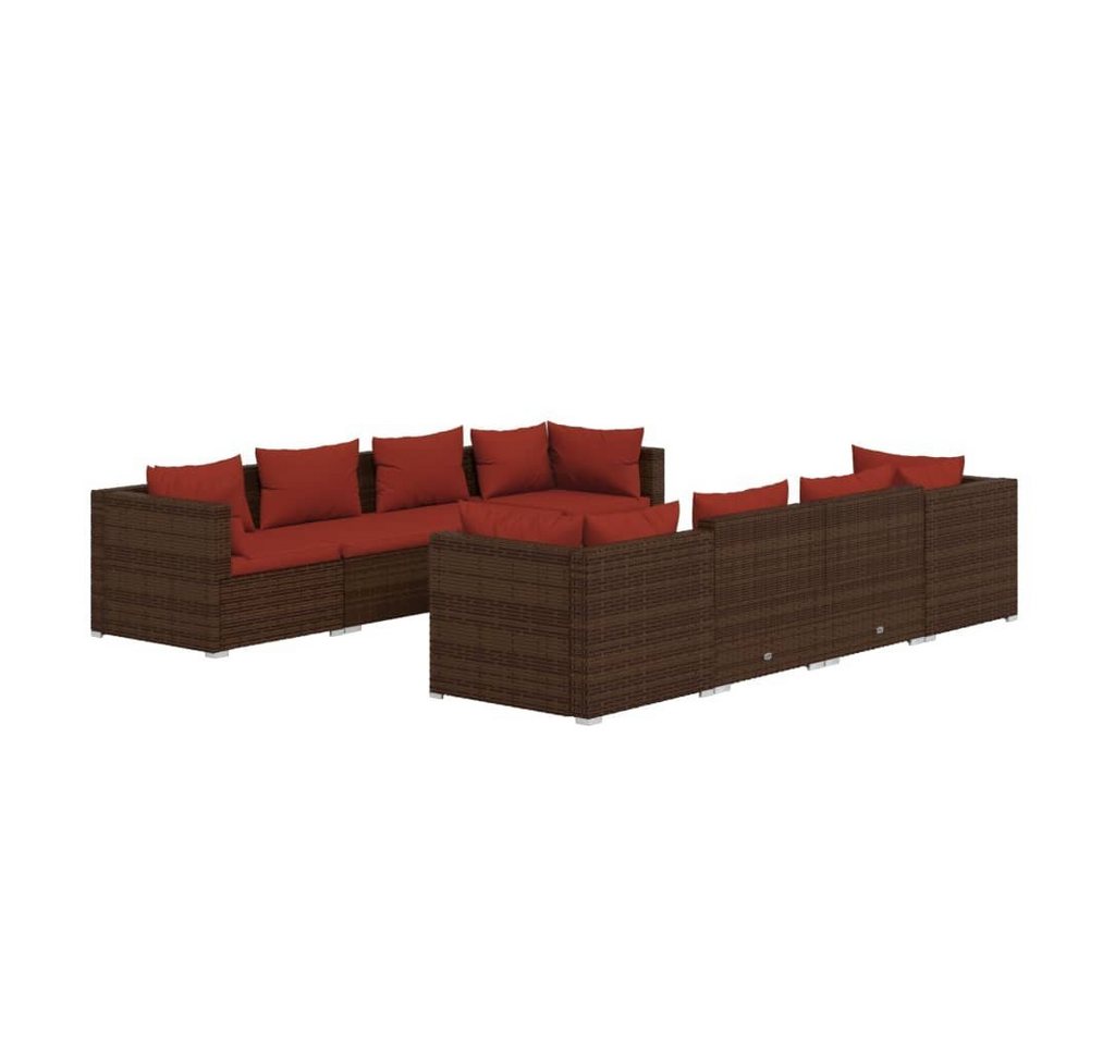 vidaXL Gartenlounge-Set 9-tlg. Garten-Lounge-Set mit Kissen Poly Rattan Braun, (1-tlg) von vidaXL