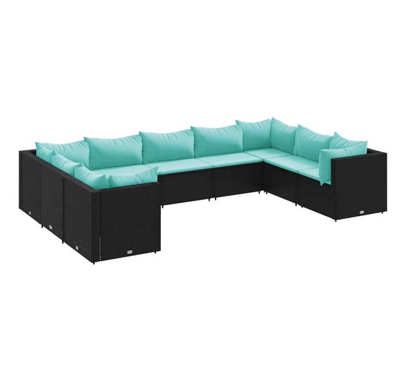vidaXL Gartenlounge-Set 9-tlg. Garten-Lounge-Set mit Kissen Schwarz Poly Rattan, (1-tlg) von vidaXL