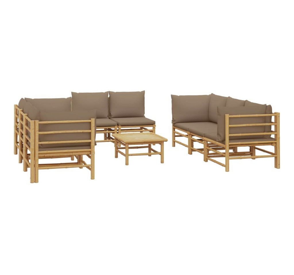 vidaXL Gartenlounge-Set 9-tlg. Garten-Lounge-Set mit Kissen Taupe Bambus, (1-tlg) von vidaXL