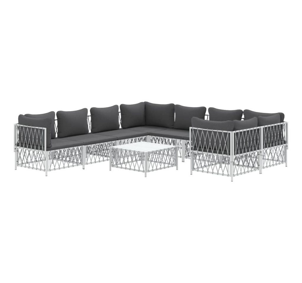 vidaXL Gartenlounge-Set 9-tlg. Garten-Lounge-Set mit Kissen Weiß Stahl, (9-tlg) von vidaXL