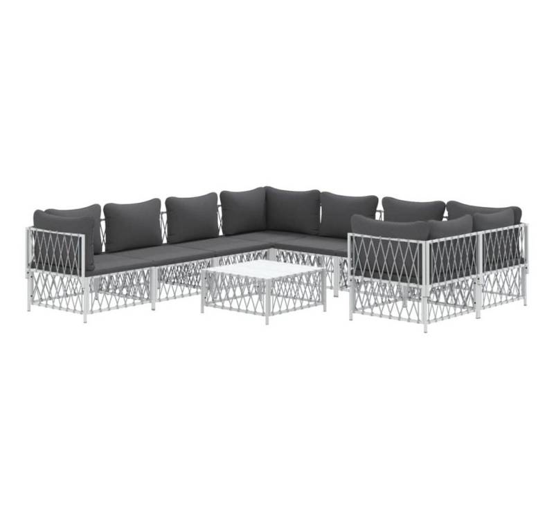 vidaXL Gartenlounge-Set 9-tlg. Garten-Lounge-Set mit Kissen Weiß Stahl, (9-tlg) von vidaXL