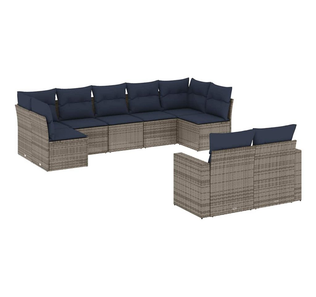 vidaXL Gartenlounge-Set 9-tlg. Garten-Sofagarnitur mit Kissen Grau Poly Rattan, (1-tlg) von vidaXL