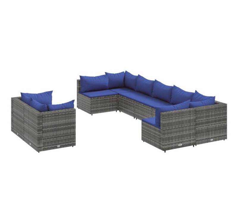vidaXL Gartenlounge-Set 9-tlg. Garten-Sofagarnitur mit Kissen Grau Poly Rattan, (9-tlg) von vidaXL