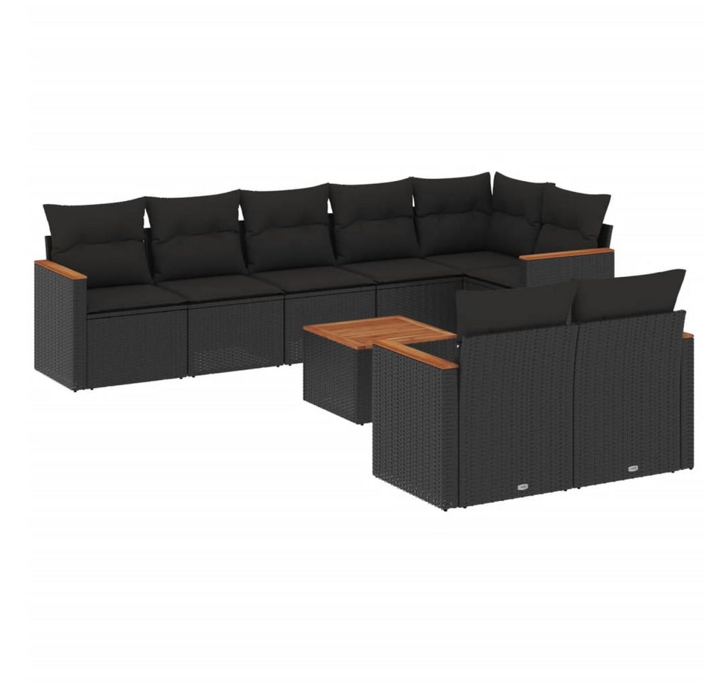 vidaXL Gartenlounge-Set 9-tlg. Garten-Sofagarnitur mit Kissen Schwarz Poly Rattan, (1-tlg) von vidaXL