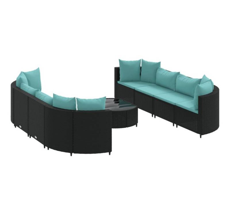 vidaXL Gartenlounge-Set 9-tlg. Garten-Sofagarnitur mit Kissen Schwarz Poly Rattan, (8-tlg) von vidaXL