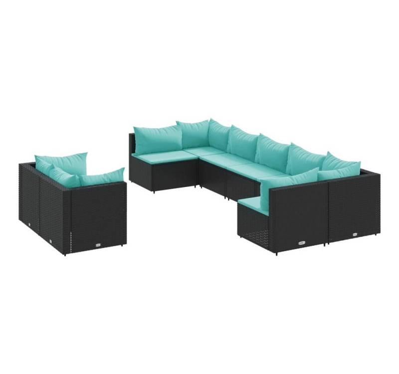 vidaXL Gartenlounge-Set 9-tlg. Garten-Sofagarnitur mit Kissen Schwarz Poly Rattan, (9-tlg) von vidaXL