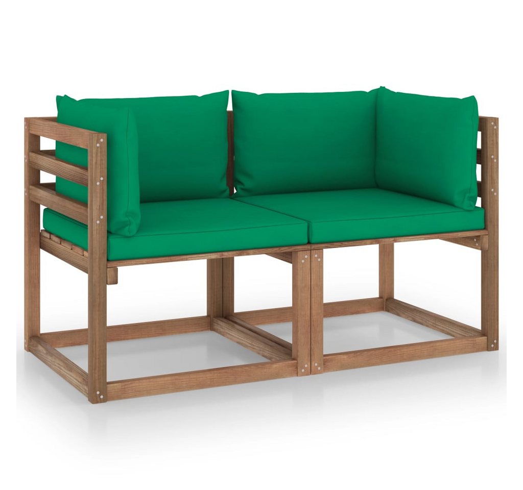 vidaXL Gartenlounge-Set Garten-Palettensofa 2-Sitzer mit Kissen in Grün Kiefernholz, (1-tlg) von vidaXL