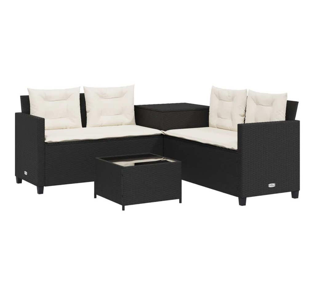 vidaXL Gartenlounge-Set Gartensofa in L-Form mit Tisch und Kissen Schwarz Poly Rattan, (1-tlg) von vidaXL