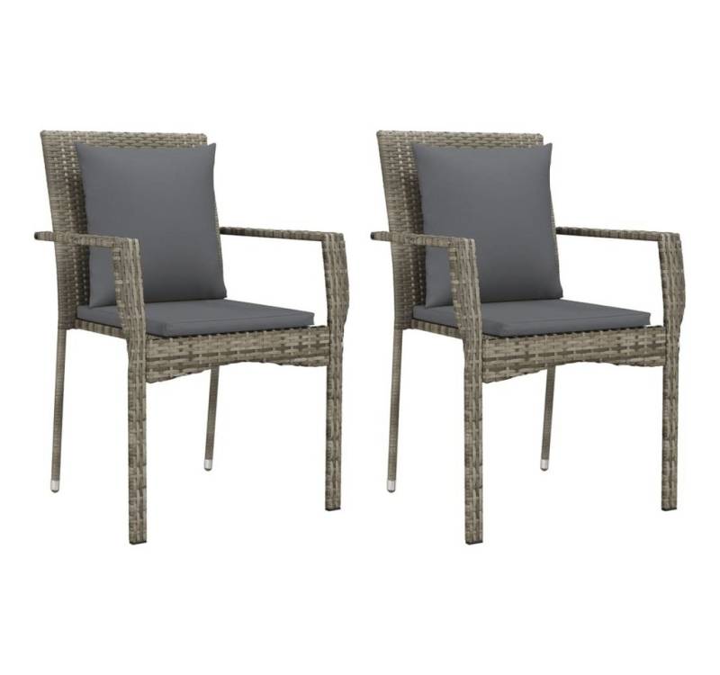 vidaXL Gartenlounge-Set Gartenstühle mit Kissen 2 Stk. Poly Rattan Grau, (2-tlg) von vidaXL
