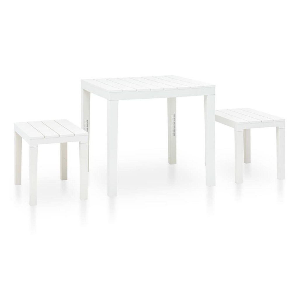 vidaXL Gartenlounge-Set Gartentisch mit 2 Bänken Kunststoff Weiß, (3-tlg) von vidaXL