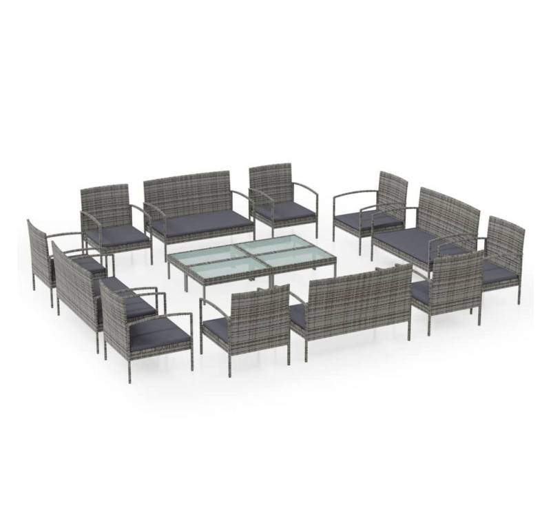 vidaXL Gartenlounge-Set, 16-tlg. Lounge Set mit Auflagen Poly Rattan Grau von vidaXL