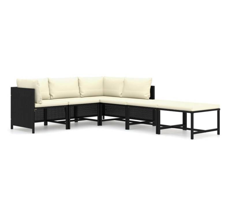 vidaXL Gartenlounge-Set, 6-tlg. Lounge Set mit Kissen Poly Rattan Schwarz von vidaXL