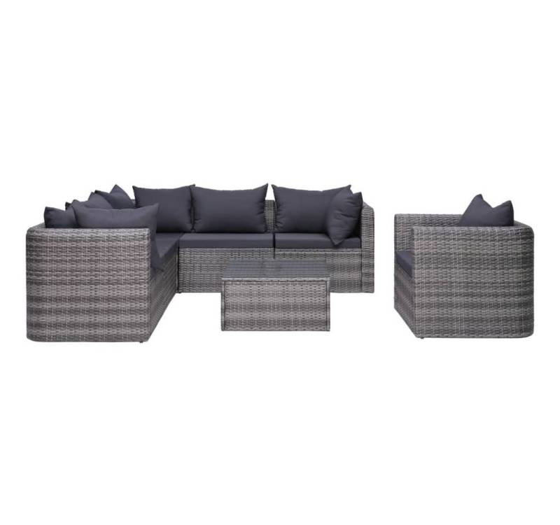 vidaXL Gartenlounge-Set, 7-tlg. Garten-Sofagarnitur mit Polster&Kissen Poly Rattan Grau von vidaXL