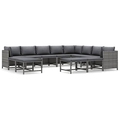 vidaXL Gartenmöbel 12-TLG. mit Kissen Garten Garnitur Sitzgruppe Sofa Lounge Sitzgarnitur Gartensofa Gartenset Mittelsofa Ecksofa Poly Rattan Grau von vidaXL