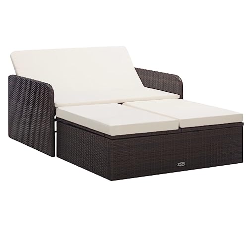 vidaXL Gartenmöbel 2-TLG. mit Auflagen Lounge Garten Sofa Fußhocker Hocker Sitzgruppe Gartenset Gartensofa Garnitur Poly Rattan Braun von vidaXL