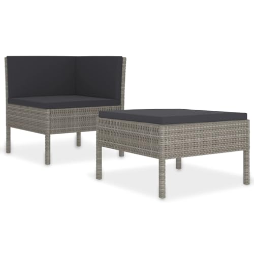 vidaXL Gartenmöbel 2-TLG. mit Auflagen Lounge Sofa Ecksofa Gartensofa Gartenset Sitzgruppe Gartengarnitur Fußhocker Poly Rattan Grau von vidaXL