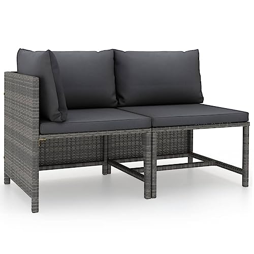 vidaXL Gartenmöbel 2-TLG. mit Kissen Mittelsofa Ecksofa Sitzgruppe Sofa Lounge Garten Garnitur Gartenset Gartensofa Sitzgarnitur Poly Rattan Grau von vidaXL
