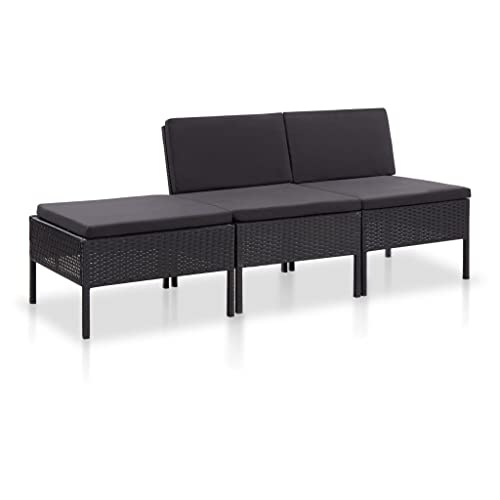 vidaXL Gartenmöbel 3-TLG. mit Auflagen Sitzgruppe Garten Garnitur Lounge Sofa Sitzgarnitur Gartenset Gartensofa Mittelsofa Fußhocker Poly Rattan Grau von vidaXL