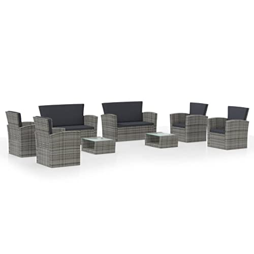 vidaXL Gartenmöbel 4-TLG. mit Auflagen Lounge Sofa Sitzgruppe Sitzgarnitur Gartenset Sessel Tisch Gartensofa Gartenbank Poly Rattan Grau von vidaXL