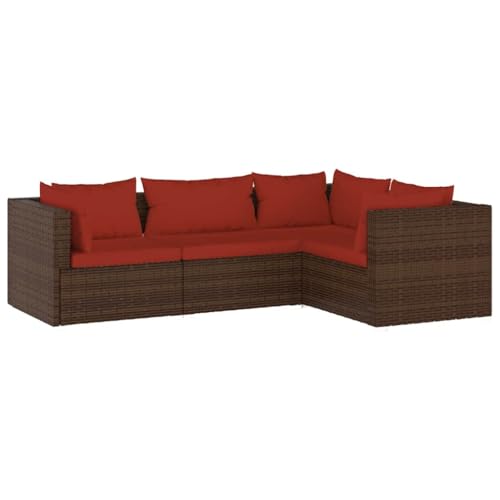 vidaXL Gartenmöbel 4-TLG. mit Kissen Ecksofa Mittelsofa Sofa Lounge Sitzgruppe Gartenset Garten Garnitur Gartensofa Poly Rattan Braun von vidaXL