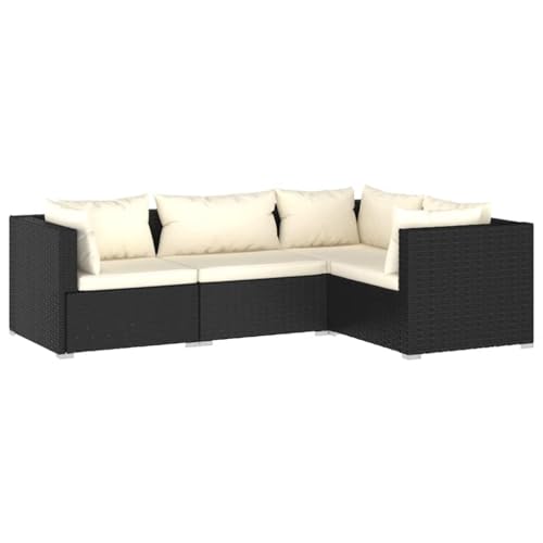 vidaXL Gartenmöbel 4-TLG. mit Kissen Ecksofa Mittelsofa Sofa Lounge Sitzgruppe Gartenset Garten Garnitur Gartensofa Poly Rattan Schwarz von vidaXL