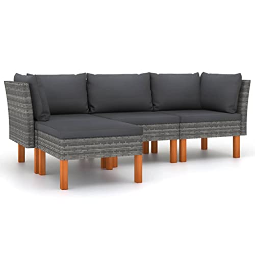 vidaXL Gartenmöbel 4-TLG. mit Kissen Sofa Lounge Sitzgruppe Garten Garnitur Gartenset Gartensofa Mittelsofa Ecksofa Poly Rattan Grau von vidaXL