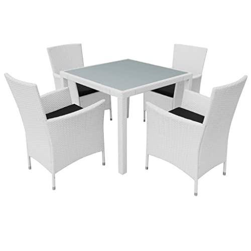 vidaXL Gartenmöbel 5-TLG. Gartenset Sitzgruppe Sitzgarnitur Gartengarnitur Gartentisch Esstisch Tisch Stühle Poly Rattan Cremeweiß von vidaXL
