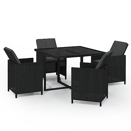 vidaXL Gartenmöbel 5-TLG. mit Auflagen Gartengarnitur Sitzgarnitur Sitzgruppe Gartenset Gartentisch Gartenstuhl Tisch Stühle Poly Rattan Schwarz von vidaXL