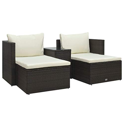 vidaXL Gartenmöbel 5-TLG. mit Auflagen Sofa Lounge Hocker Sitzgruppe Gartenset Ecksofa Gartensofa Sitzgarnitur Couchtisch Poly Rattan Braun von vidaXL
