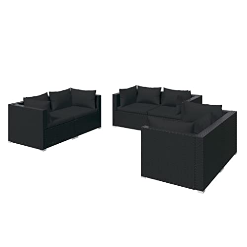 vidaXL Gartenmöbel 6-TLG. mit Kissen Ecksofa Sofa Lounge Sitzgruppe Gartenset Garten Garnitur Gartensofa Sitzgarnitur Poly Rattan Schwarz von vidaXL