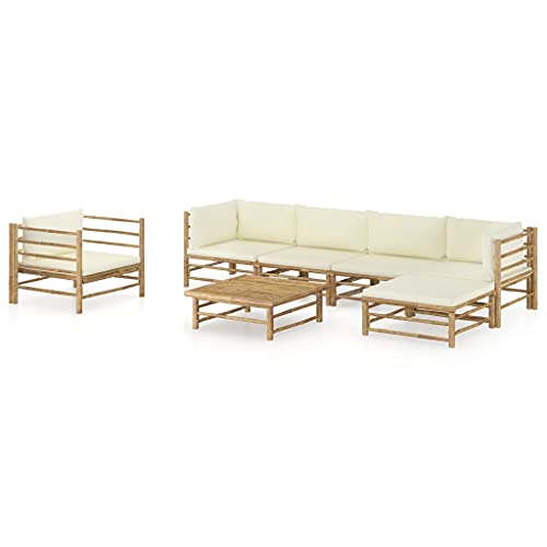 vidaXL Gartenmöbel 7-TLG. mit Cremeweißen Kissen Garten Garnitur Sitzgruppe Sofa Gartensofa Gartenset Sitzgarnitur Lounge Mittelsofa Ecksofa Fußhocker Bambus von vidaXL