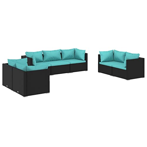 vidaXL Gartenmöbel 7-TLG. mit Kissen Ecksofa Mittelsofa Sofa Lounge Sitzgruppe Gartenset Garten Garnitur Gartensofa Poly Rattan Schwarz von vidaXL