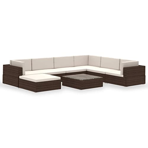 vidaXL Gartenmöbel 8-TLG. mit Auflagen Sitzgruppe Lounge Rattanmöbel Set Sitzgarnitur Sofa Gartensofa Sofagarnitur Tisch Poly Rattan von vidaXL
