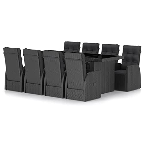 vidaXL Gartenmöbel 9-TLG. mit Auflagen Sitzgruppe Gartengarnitur Sitzgarnitur Gartenset Tisch Stühle Gartentisch Gartensessel Poly Rattan Schwarz von vidaXL