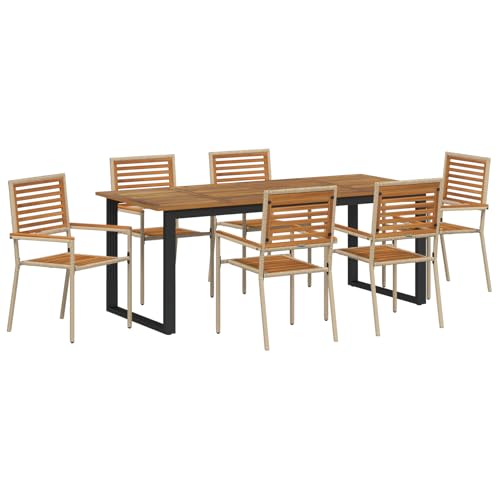 vidaXL Gartenmöbel-Set, 7-teilig, Beige, Poly-Rattan Akazie, stapelbare Gartenstühle mit Kissen, 2er-Set aus Polyethylen-Rattan, Beige vidaXL Gartenmöbel-Set, 7-teilig, Beige, Poly-Rattan Akazie, stapelbare Gartenstühle mit Kissen, 2er-Set aus Polyethylen-Rattan, Beige von vidaXL