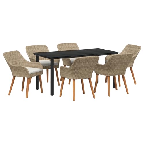 vidaXL 7-teiliges Garten Esstischset Beige Poly Rattan von vidaXL