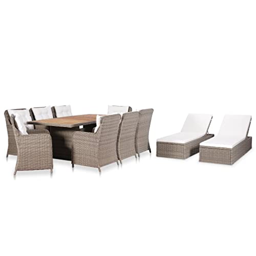 vidaXL Gartenmöbel Set 11-TLG. Gartengarnitur Sitzgruppe Gartenset Sitzgarnitur Esstisch Gartentisch Stühle Sonnenliege Poly Rattan von vidaXL