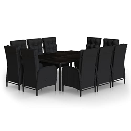 vidaXL Gartenmöbel Set 11-TLG. Gartengarnitur Sitzgruppe Gartenset Sitzgarnitur Gartentisch Gartenstuhl Esstisch Tisch Stühle Poly Rattan Schwarz von vidaXL