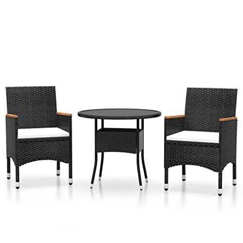 vidaXL Gartenmöbel Set 3-TLG. Gartengarnitur Sitzgarnitur Sitzgruppe Gartenset Gartentisch Gartenstuhl Tisch Stühle Poly Rattan Schwarz von vidaXL