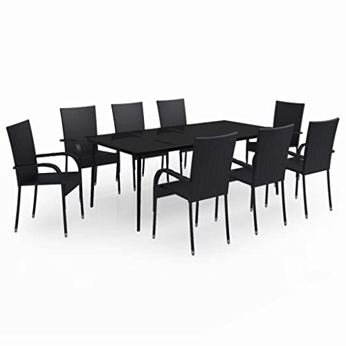 vidaXL Gartenmöbel Set 9-TLG. Gartengarnitur Sitzgruppe Sitzgarnitur Gartenset Gartentisch Esstisch Gartenstuhl Tisch Stühle Schwarz von vidaXL