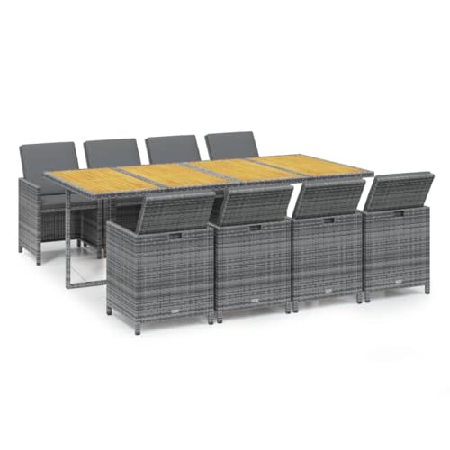 vidaXL Gartenmöbel Set 9-TLG. mit Auflagen Gartengarnitur Sitzgruppe Gartenset Sitzgarnitur Gartentisch Esstisch Tisch Stühle Poly Rattan Grau von vidaXL