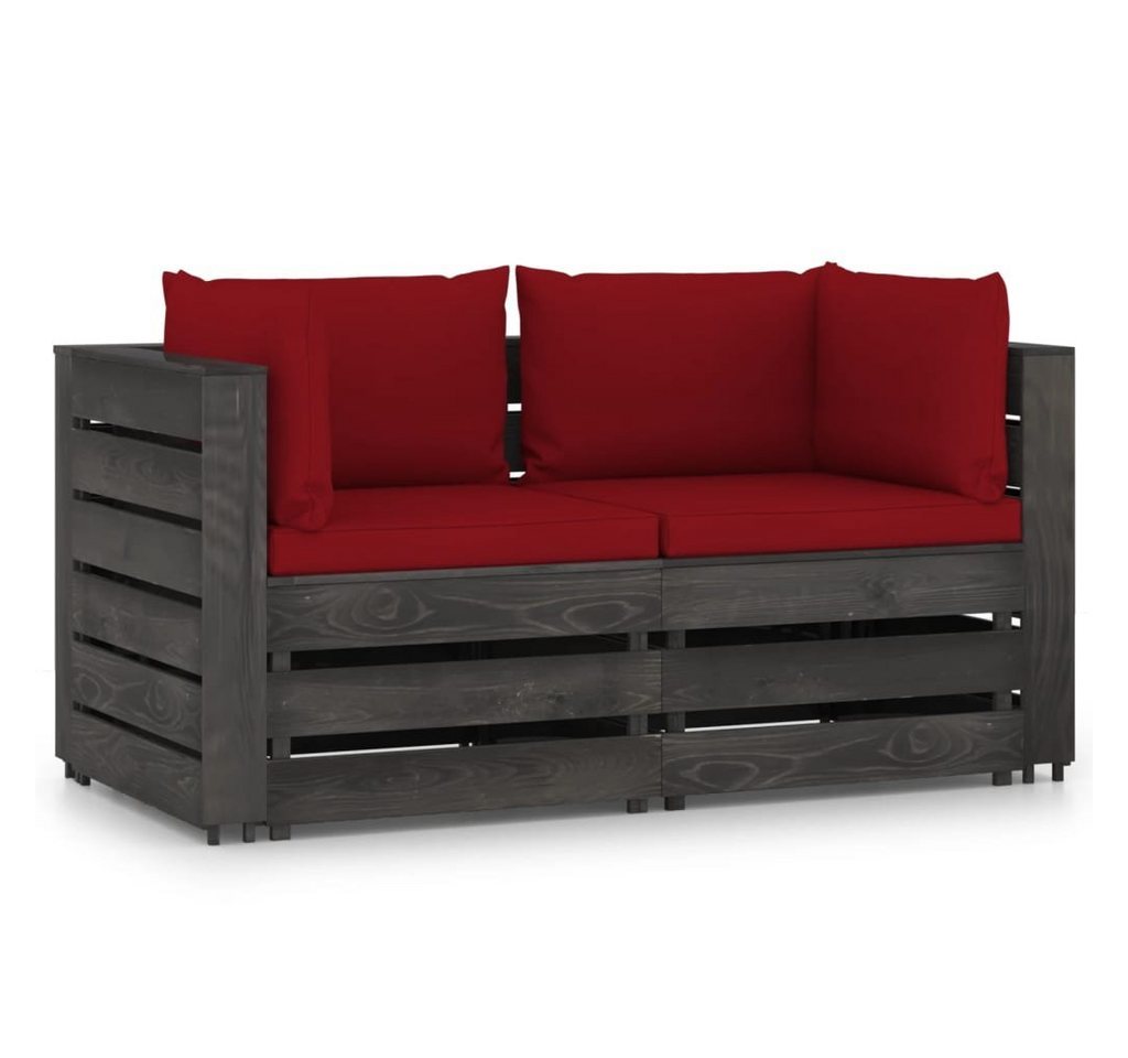 vidaXL Gartenlounge-Set 2-Sitzer Outdoor-Sofa mit Kissen Grau Imprägniertes Kiefernholz von vidaXL