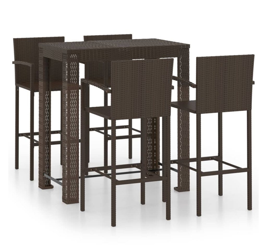 vidaXL Gartenlounge-Set 5-tlg. Garten-Bar-Set mit Armlehnen Poly Rattan Braun, (5-tlg) von vidaXL