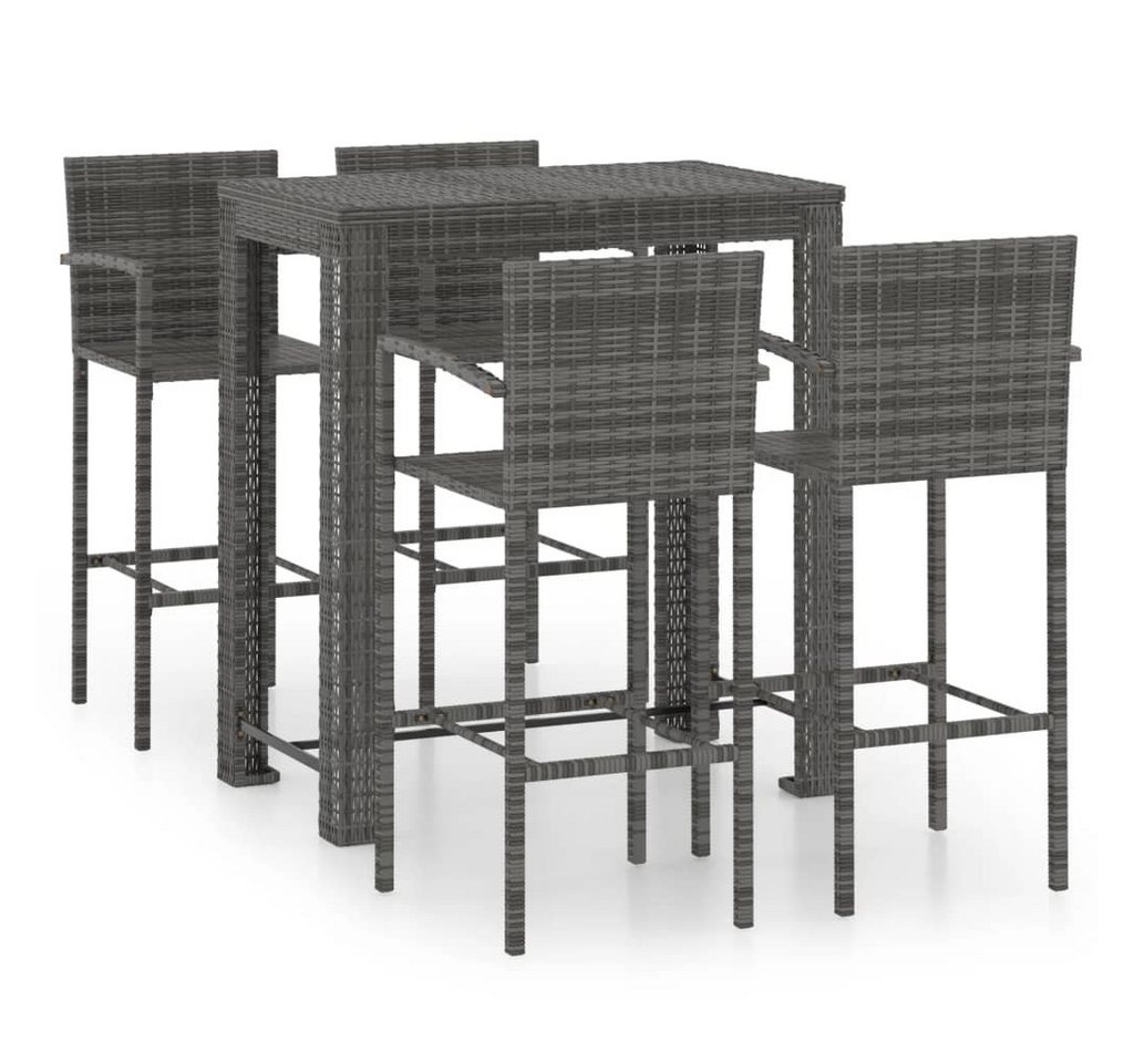 vidaXL Gartenlounge-Set 5-tlg. Garten-Bar-Set mit Armlehnen Poly Rattan Grau, (5-tlg) von vidaXL